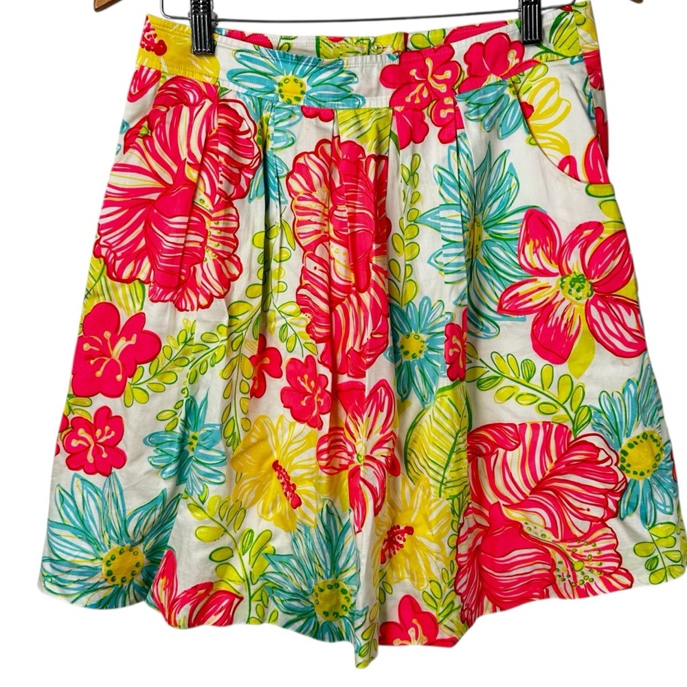 Lilly Pulitzer Neon Hibiscus Floral Skirt Lined Size 2 Bright Resortcore Style
